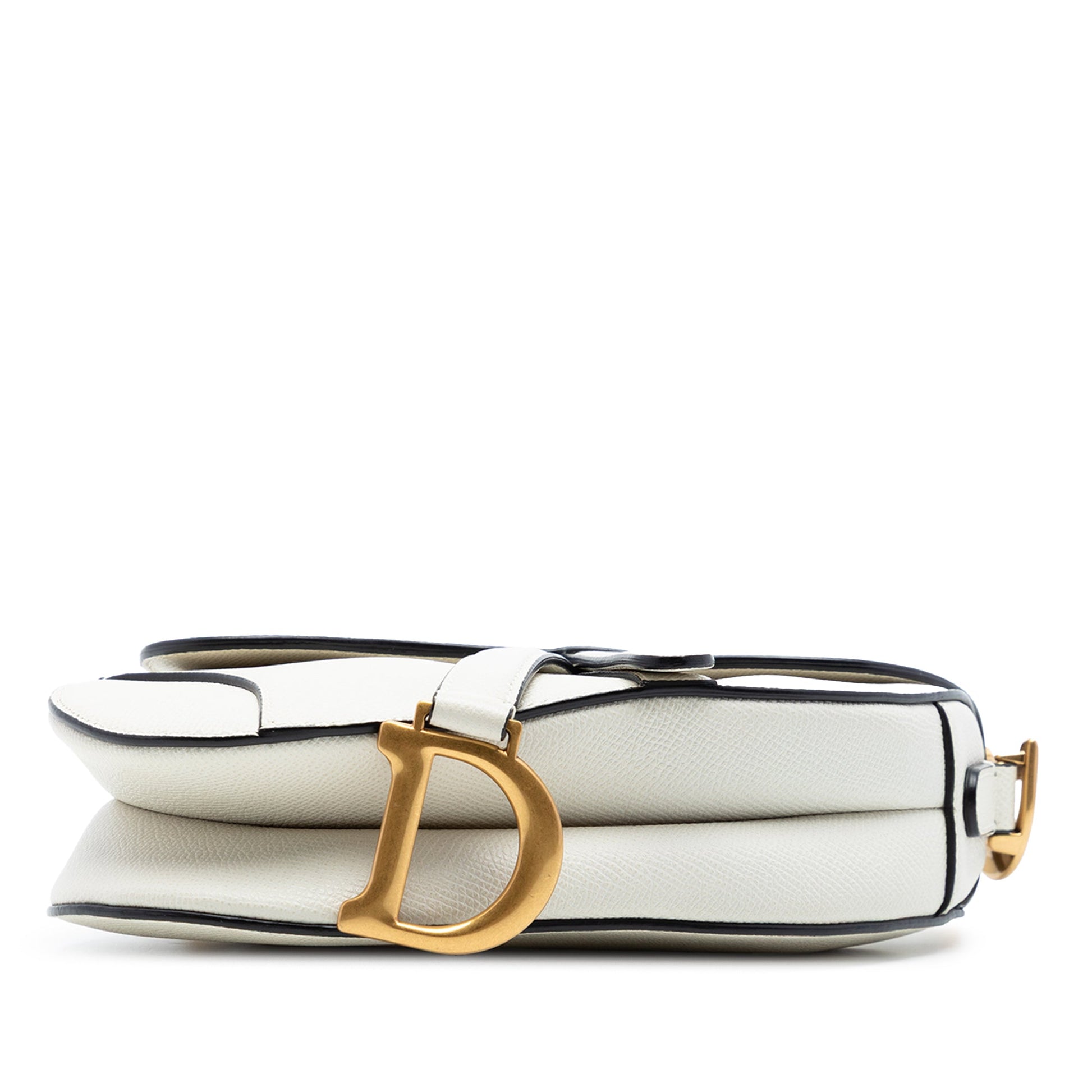Second hand Dior Saddle Mini Grained Calfskin Leather No Strap Handbag White - Tabita Bags