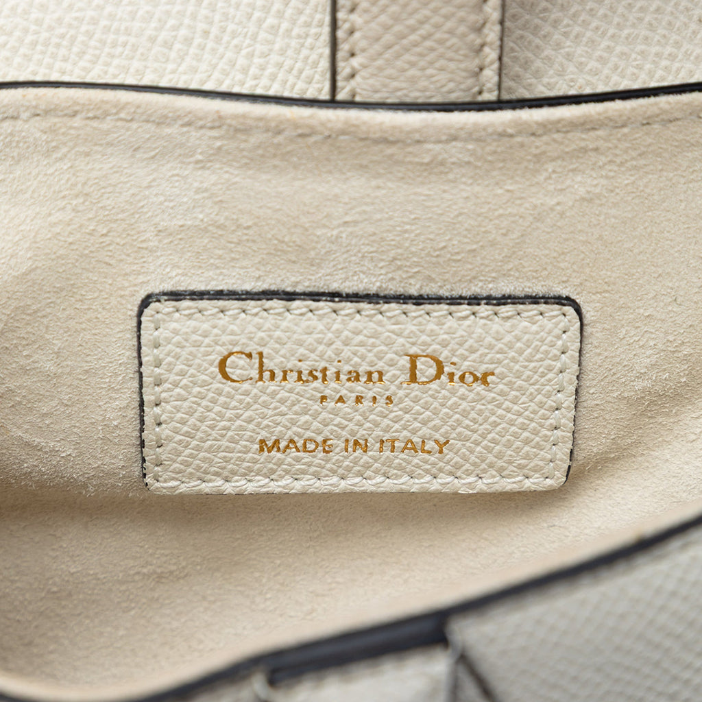 Second hand Dior Saddle Mini Grained Calfskin Leather No Strap Handbag White - Tabita Bags