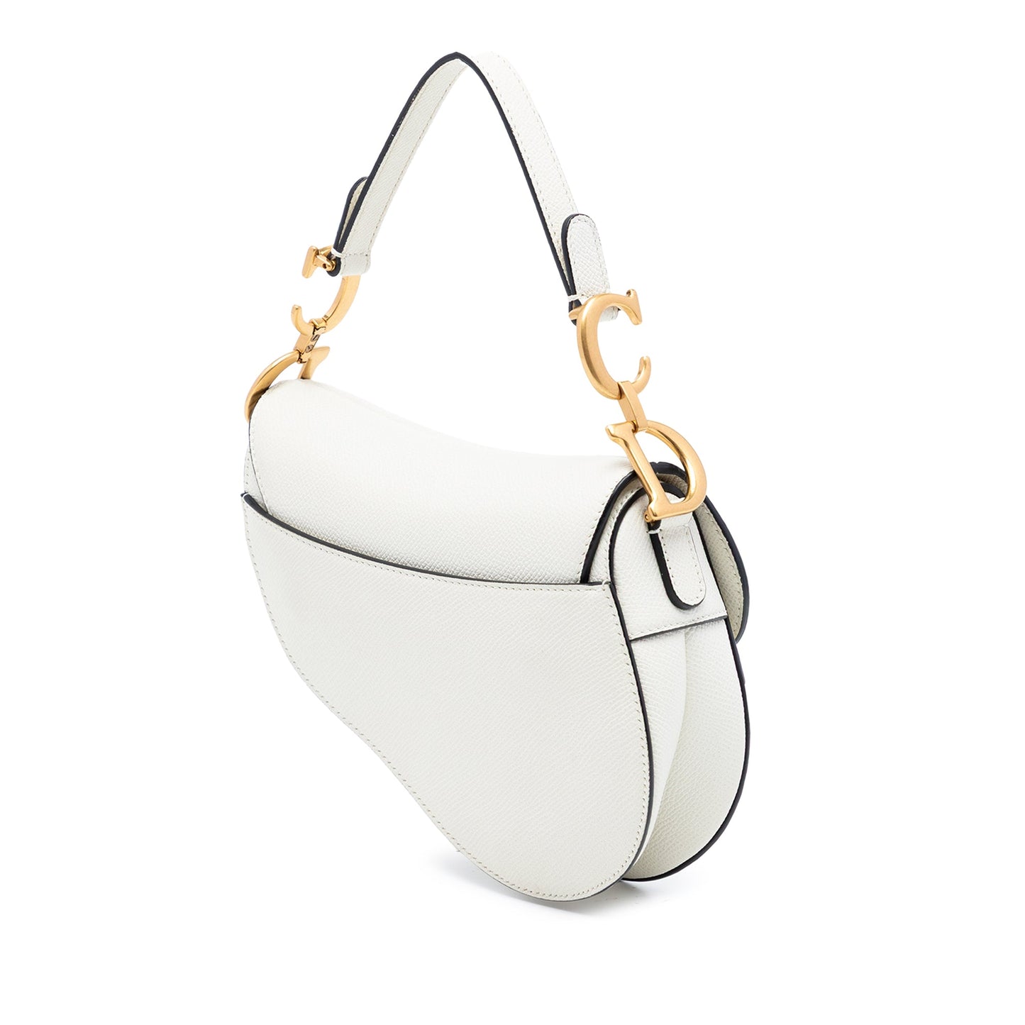 Second hand Dior Saddle Mini Grained Calfskin Leather No Strap Handbag White - Tabita Bags