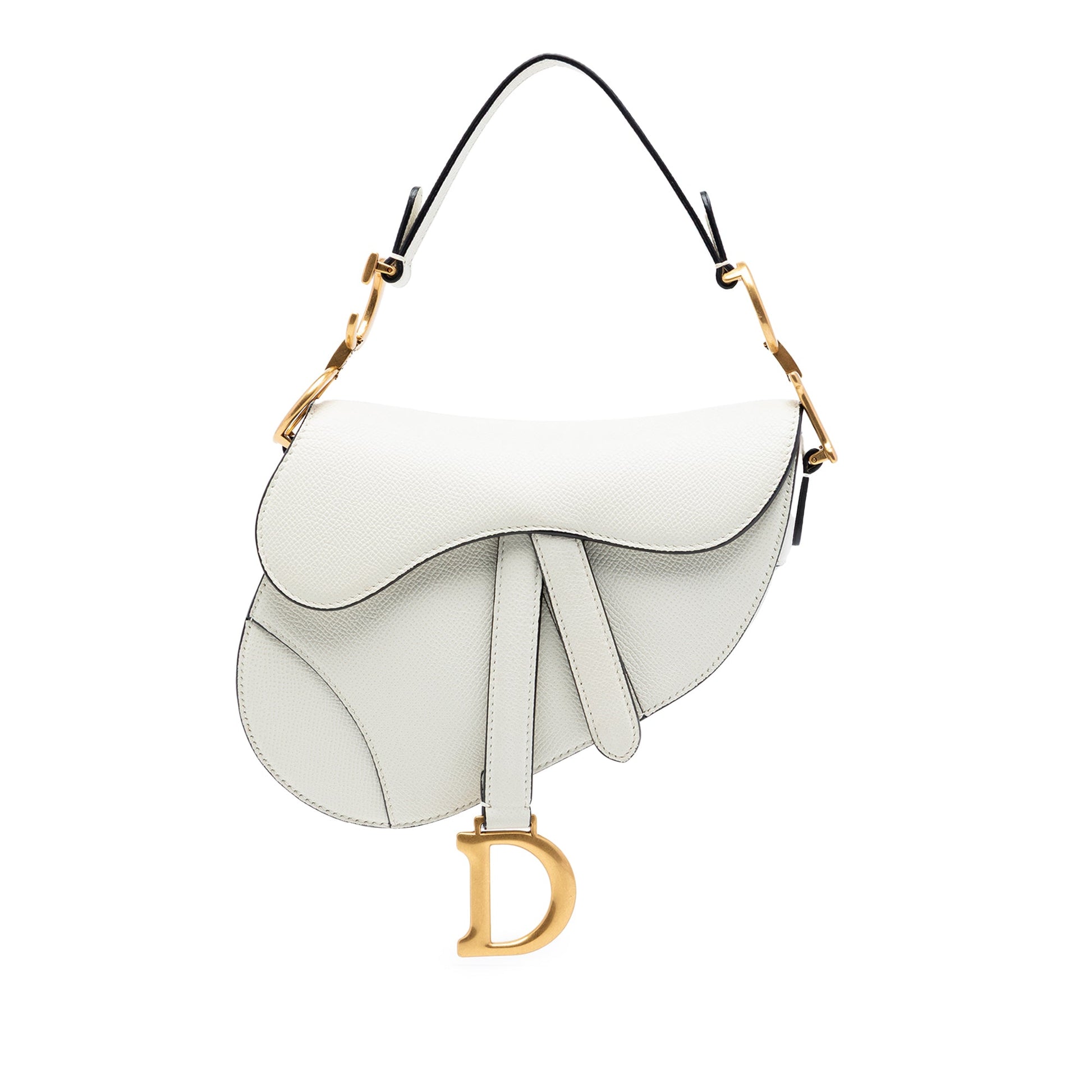 Second hand Dior Saddle Mini Grained Calfskin Leather No Strap Handbag White - Tabita Bags