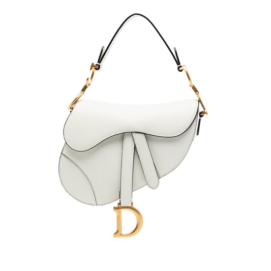 Second hand Dior Saddle Mini Grained Calfskin Leather No Strap Handbag White - Tabita Bags