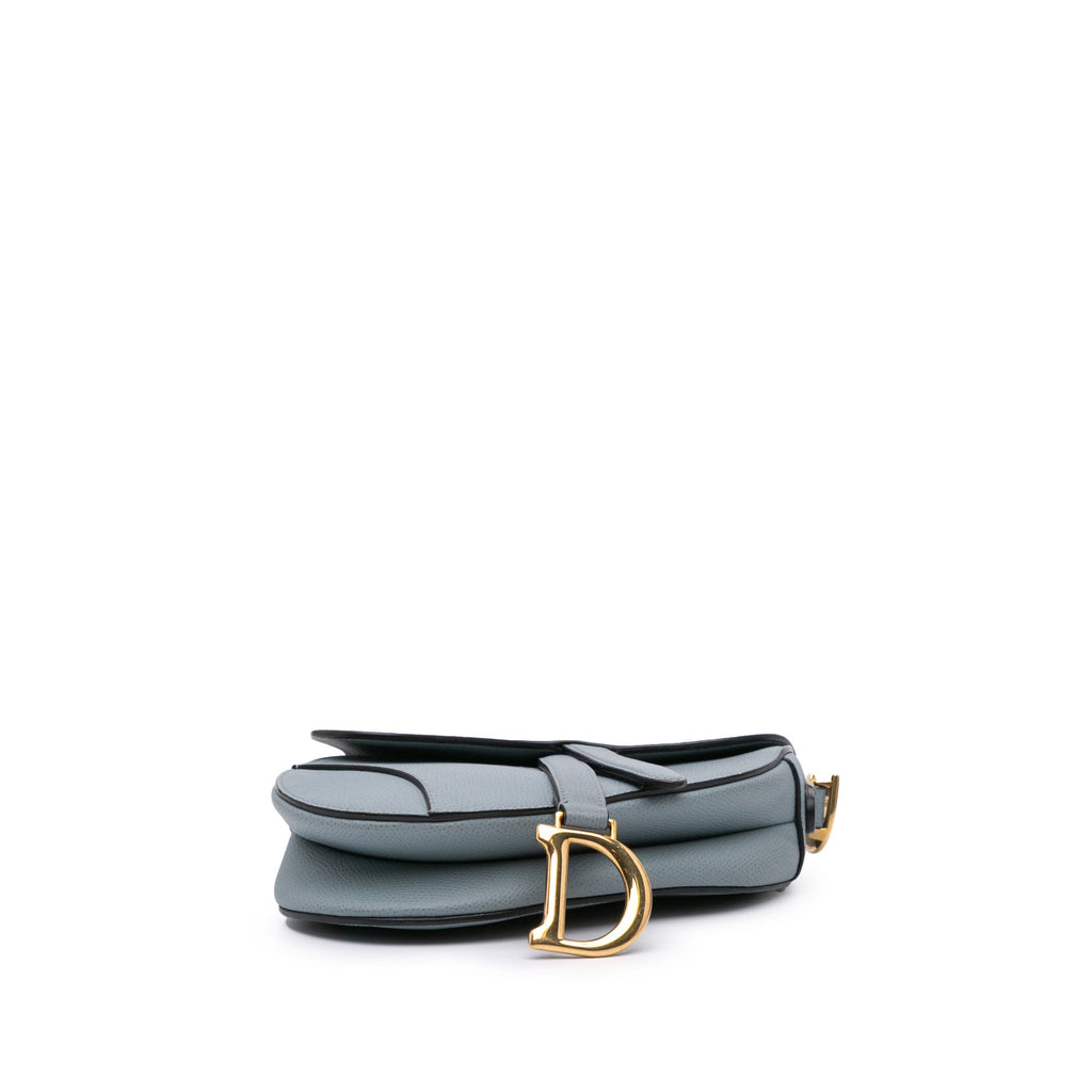Second hand Dior Saddle Mini Grained Calfskin Leather Shoulder Bag Blue - Tabita Bags