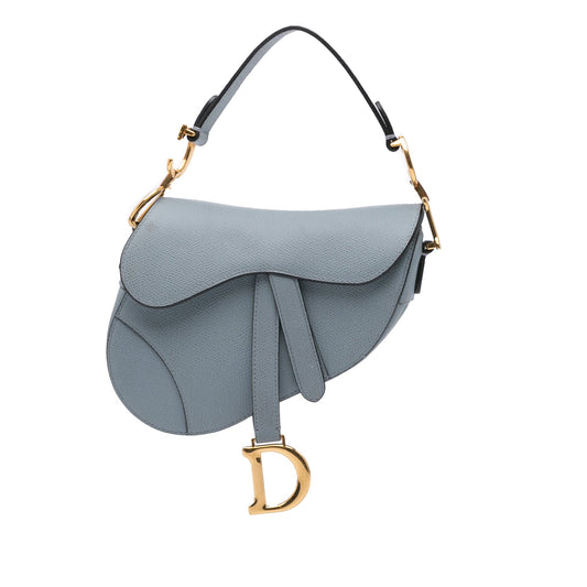 Second hand Dior Saddle Mini Grained Calfskin Leather Shoulder Bag Blue - Tabita Bags