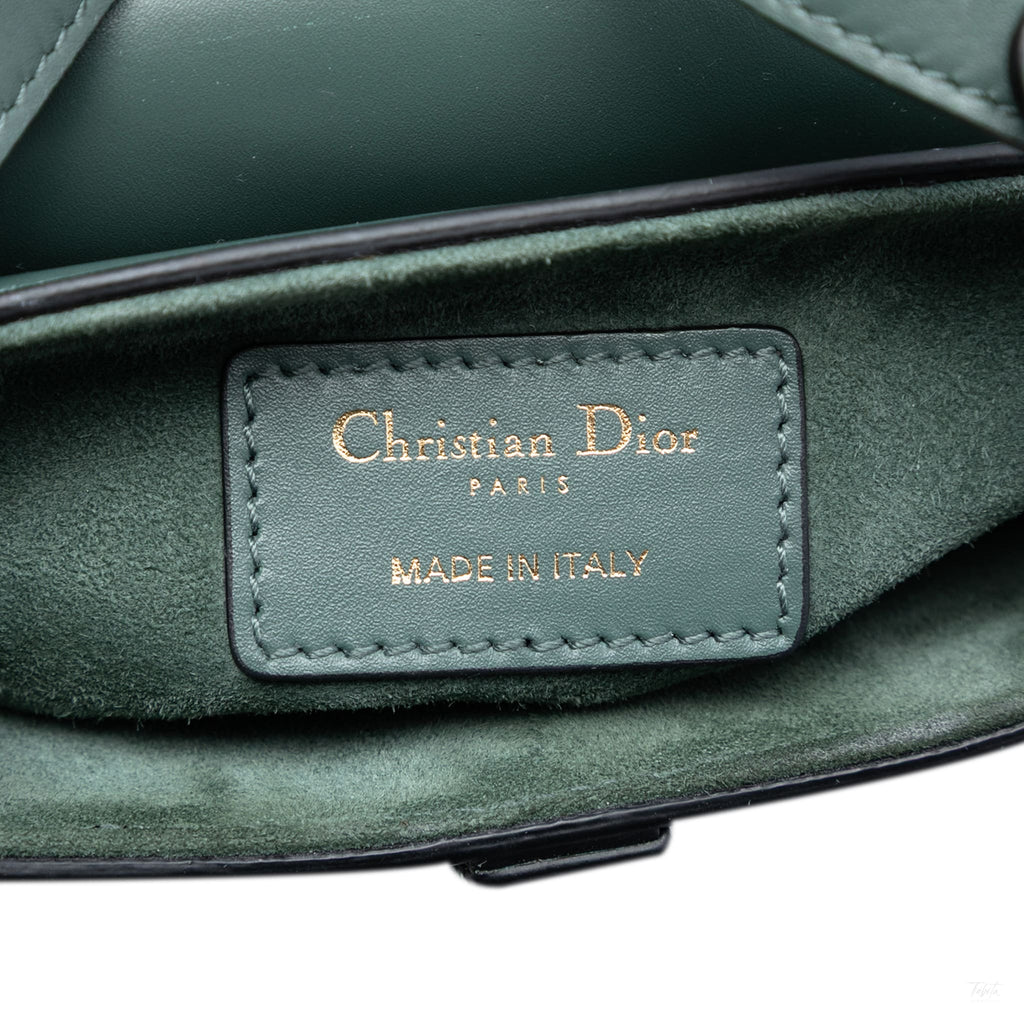 Second hand Dior Saddle Mini Smooth Calfskin Leather No Strap Handbag Green - Tabita Bags