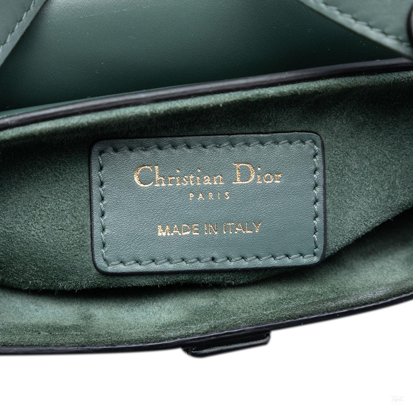 Second hand Dior Saddle Mini Smooth Calfskin Leather No Strap Handbag Green - Tabita Bags