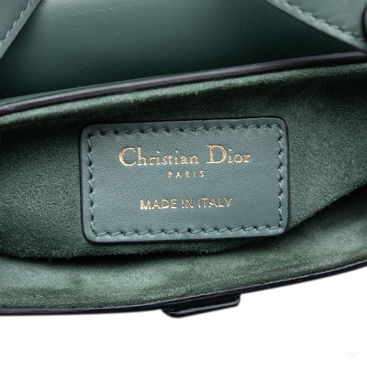 Second hand Dior Saddle Mini Smooth Calfskin Leather No Strap Handbag Green - Tabita Bags