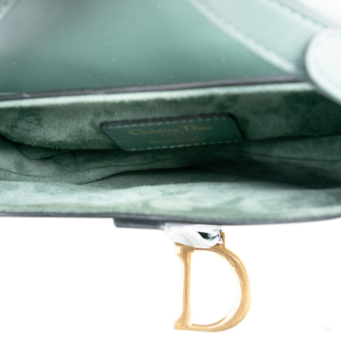 Second hand Dior Saddle Mini Smooth Calfskin Leather No Strap Handbag Green - Tabita Bags