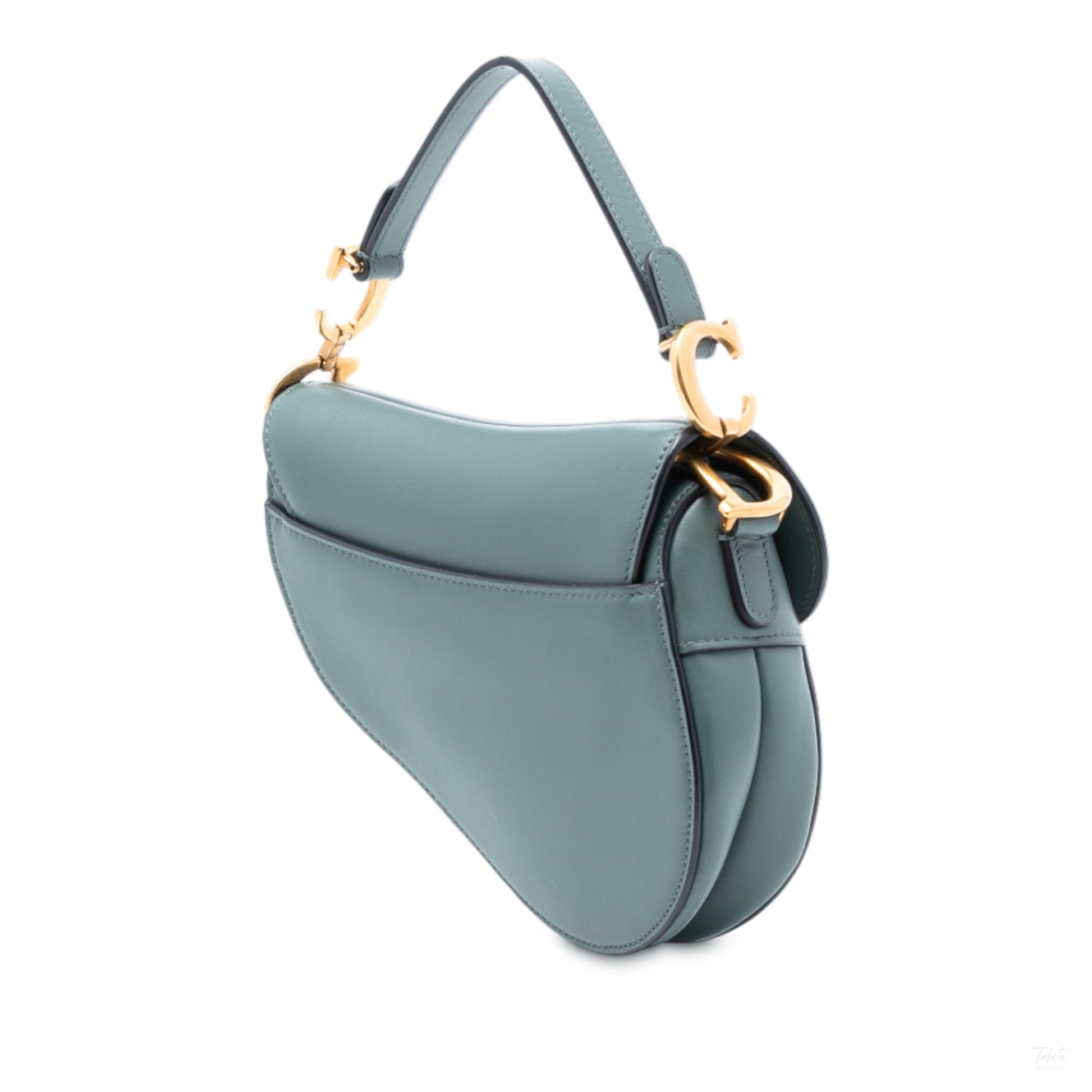 Second hand Dior Saddle Mini Smooth Calfskin Leather No Strap Handbag Green - Tabita Bags