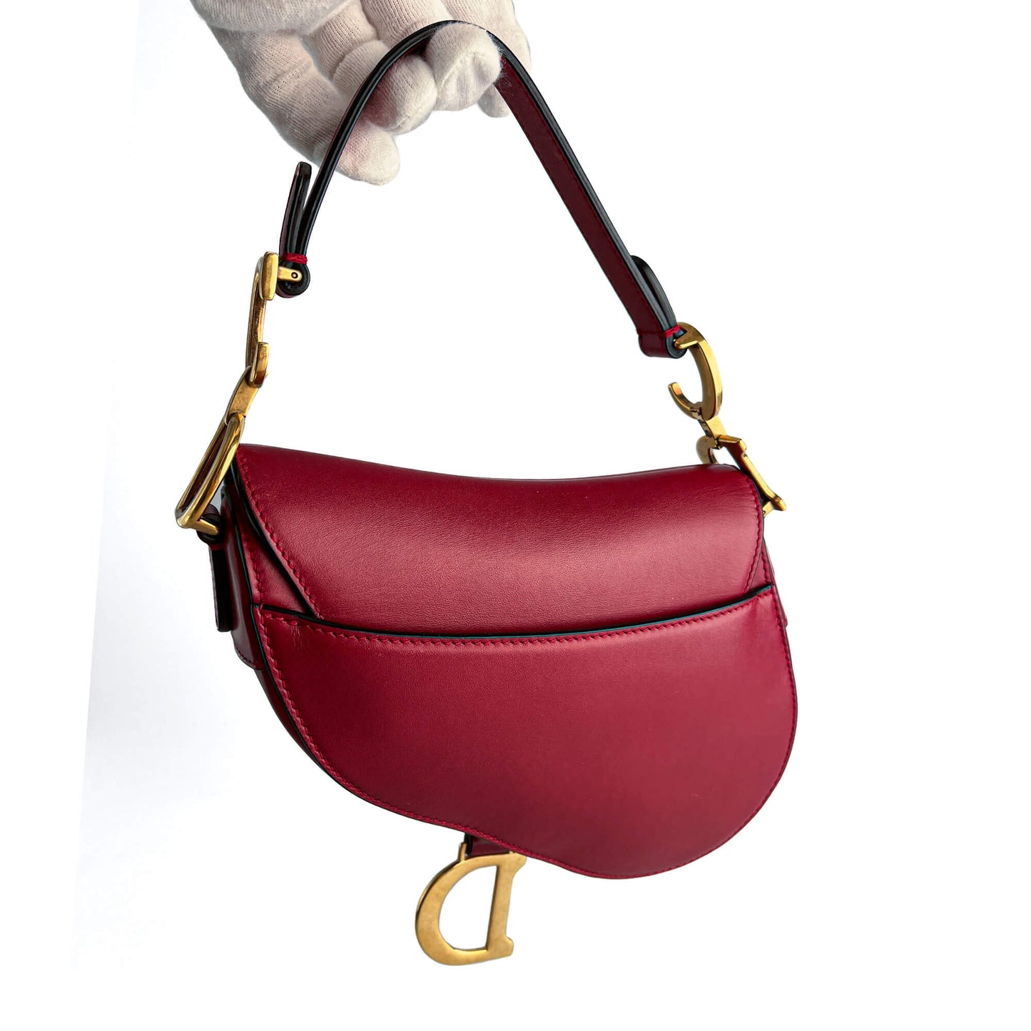 Second hand Dior Saddle Mini Ultrasmooth Calfskin Leather No Strap Handbag Cherry Red - Tabita Bags
