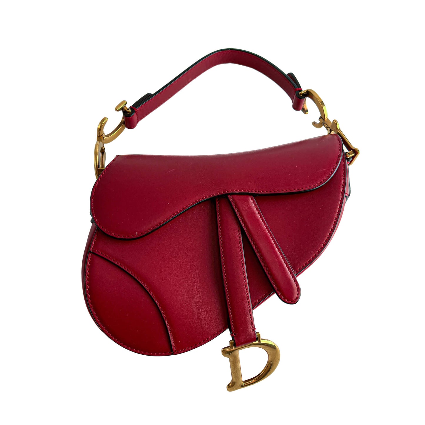 Second hand Dior Saddle Mini Ultrasmooth Calfskin Leather No Strap Handbag Cherry Red - Tabita Bags