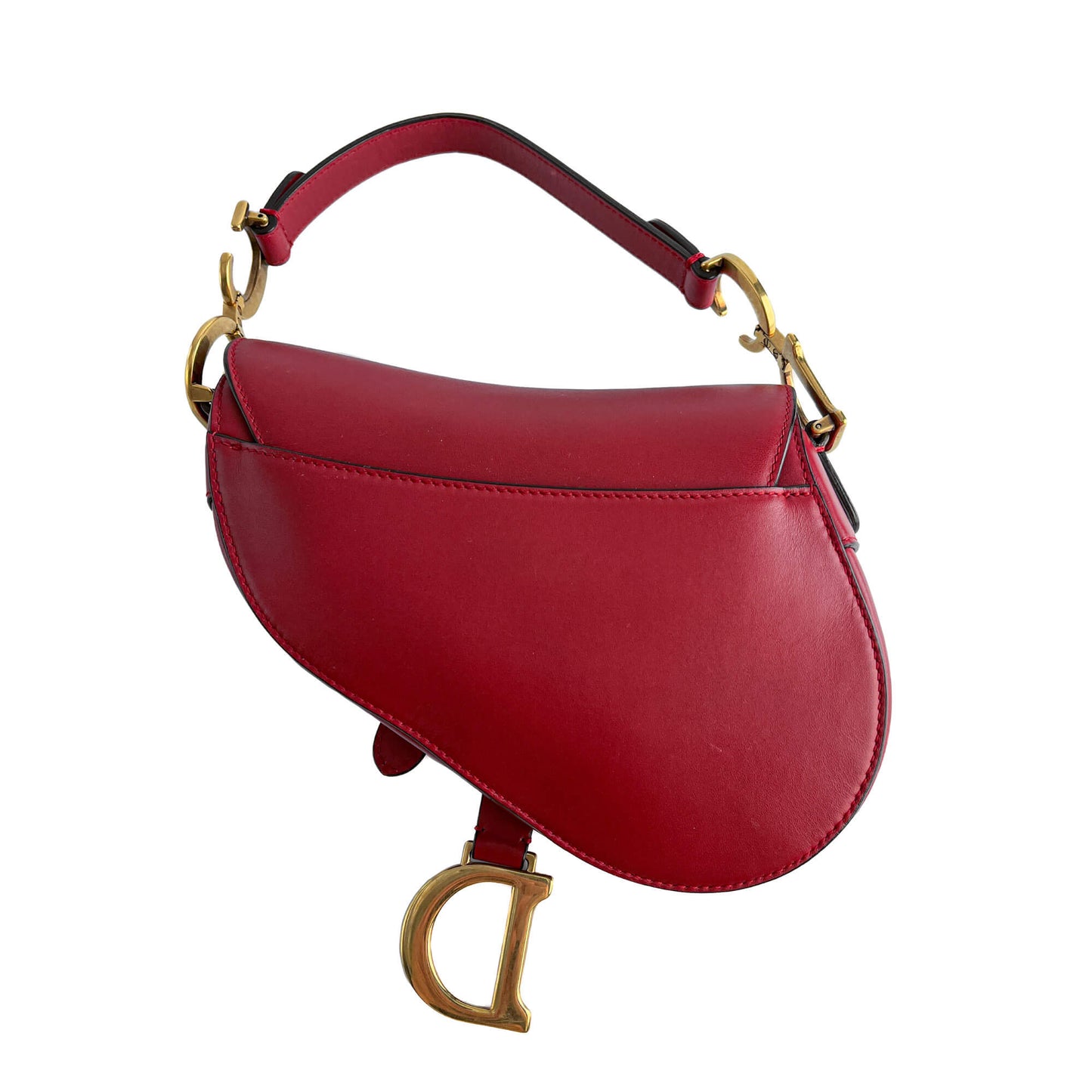 Second hand Dior Saddle Mini Ultrasmooth Calfskin Leather No Strap Handbag Cherry Red - Tabita Bags