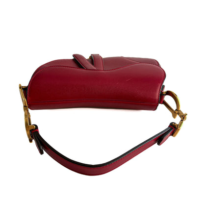 Second hand Dior Saddle Mini Ultrasmooth Calfskin Leather No Strap Handbag Cherry Red - Tabita Bags