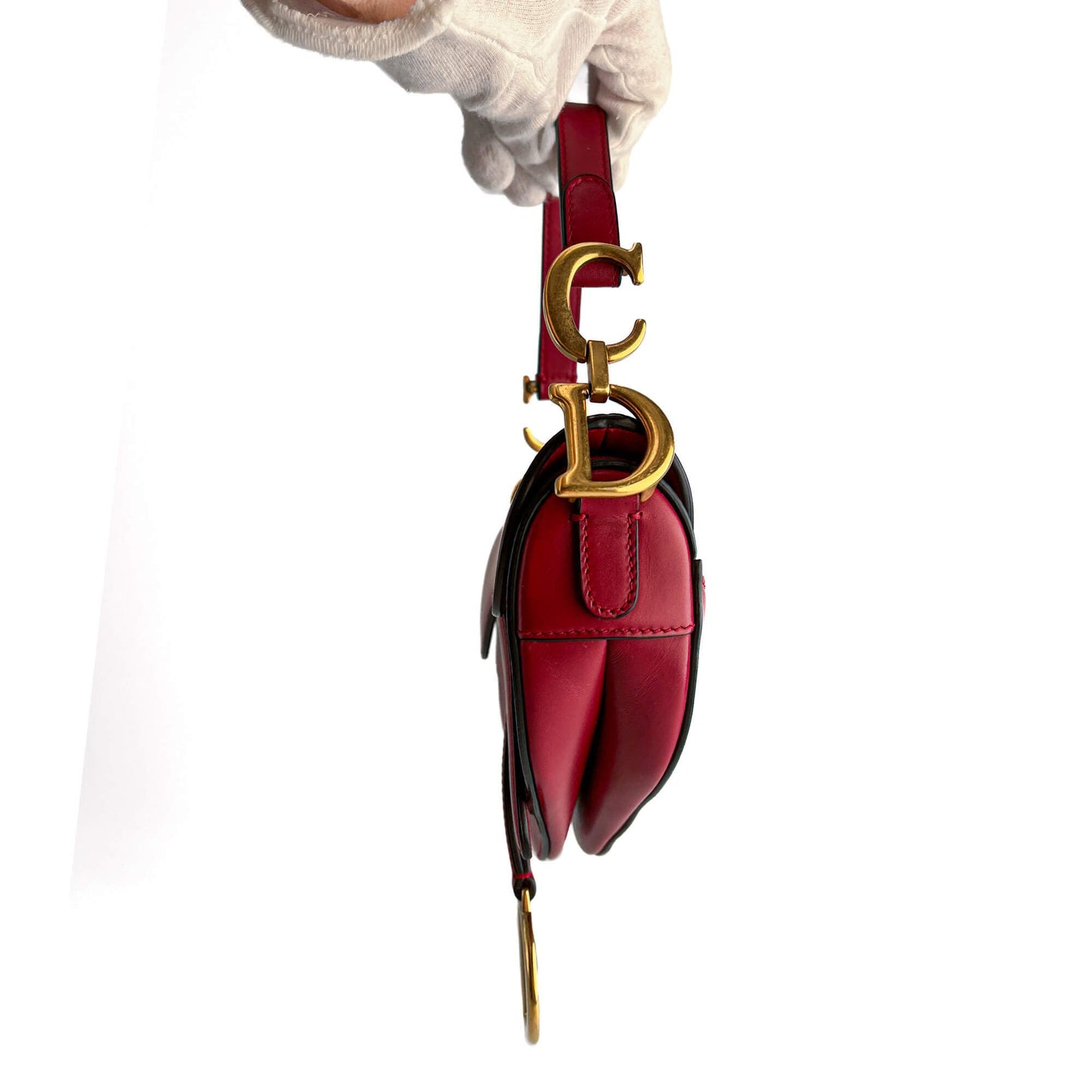 Second hand Dior Saddle Mini Ultrasmooth Calfskin Leather No Strap Handbag Cherry Red - Tabita Bags