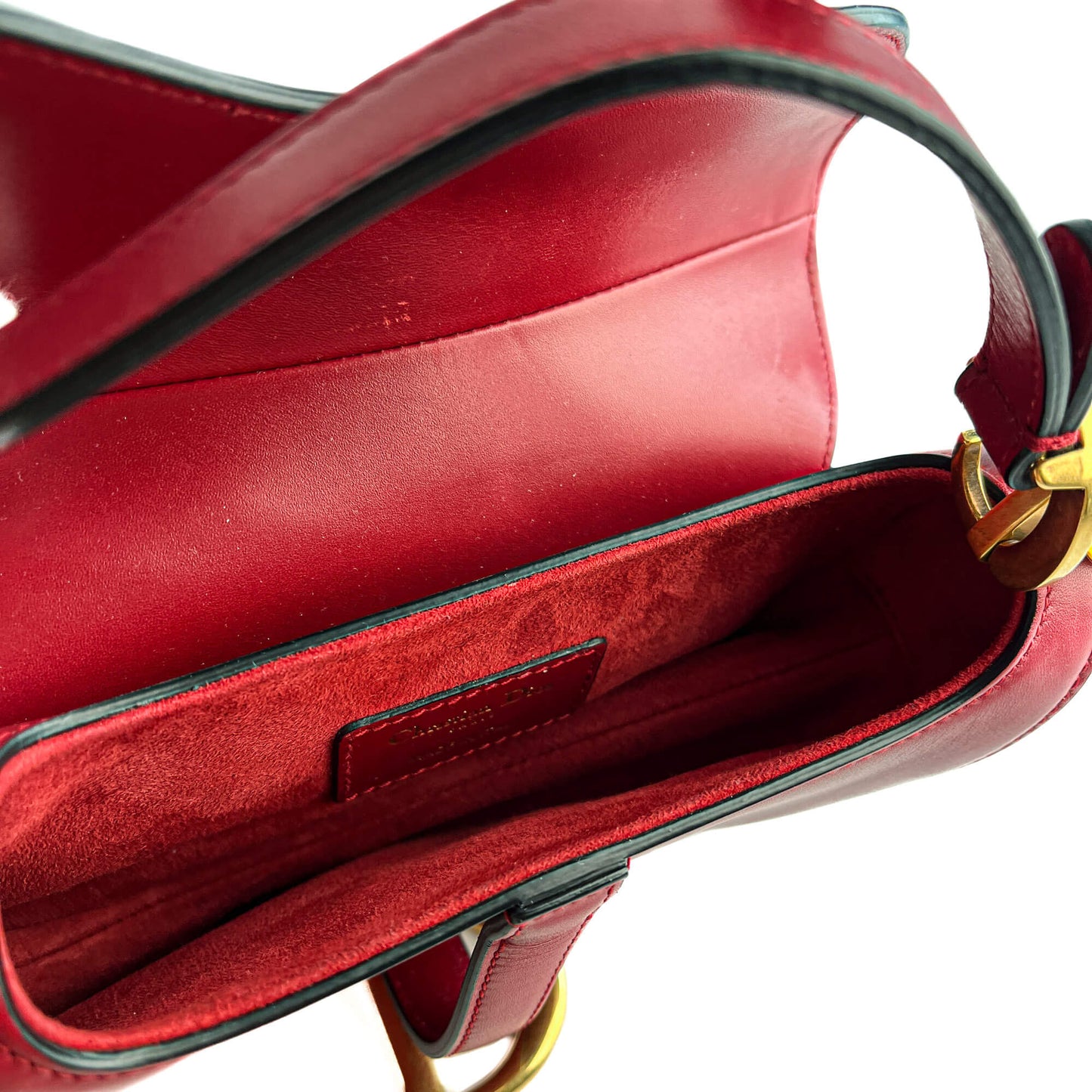 Second hand Dior Saddle Mini Ultrasmooth Calfskin Leather No Strap Handbag Cherry Red - Tabita Bags