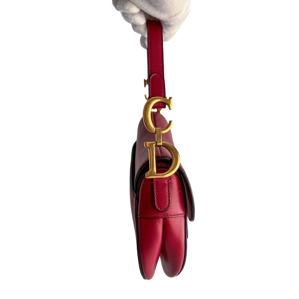 Second hand Dior Saddle Mini Ultrasmooth Calfskin Leather No Strap Handbag Cherry Red - Tabita Bags