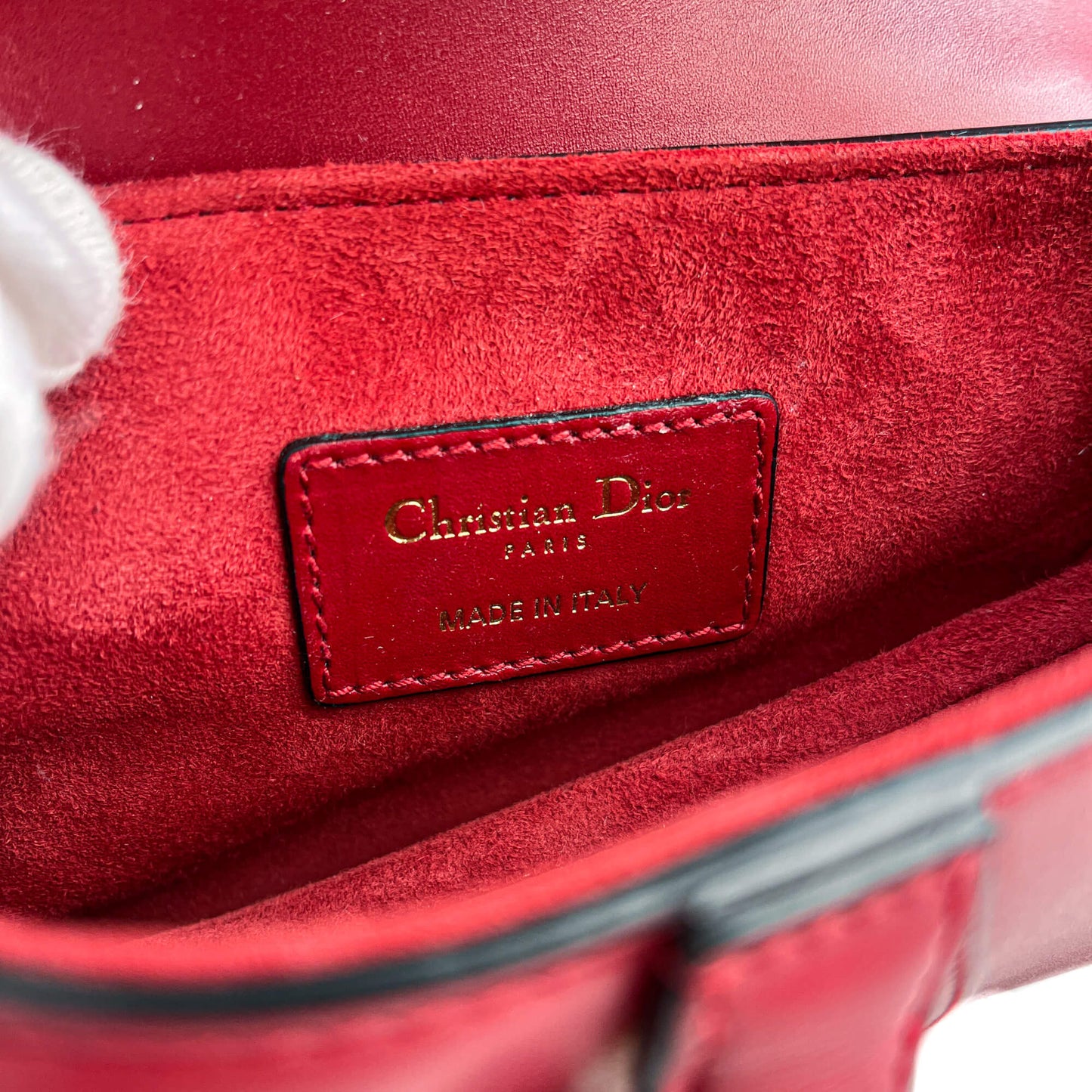 Second hand Dior Saddle Mini Ultrasmooth Calfskin Leather No Strap Handbag Cherry Red - Tabita Bags