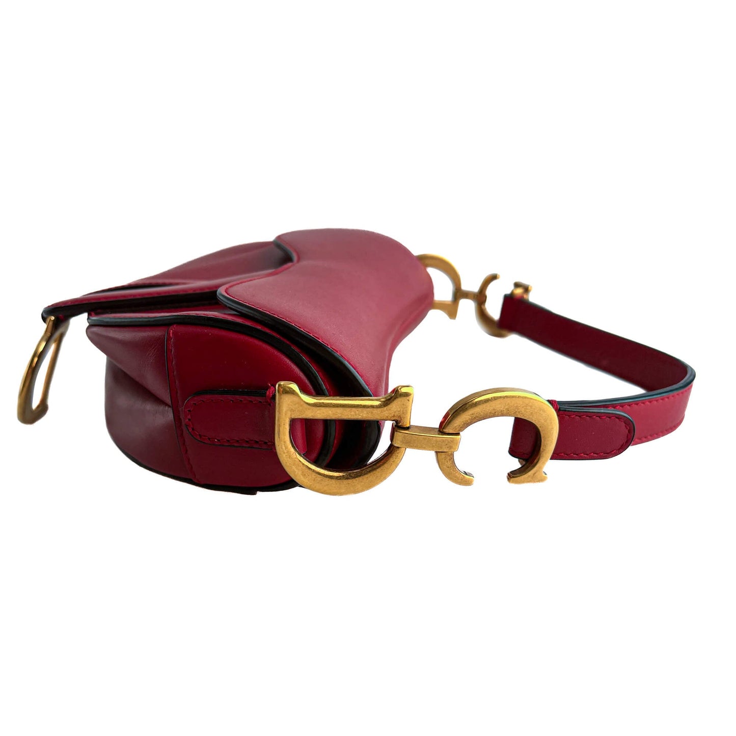 Second hand Dior Saddle Mini Ultrasmooth Calfskin Leather No Strap Handbag Cherry Red - Tabita Bags