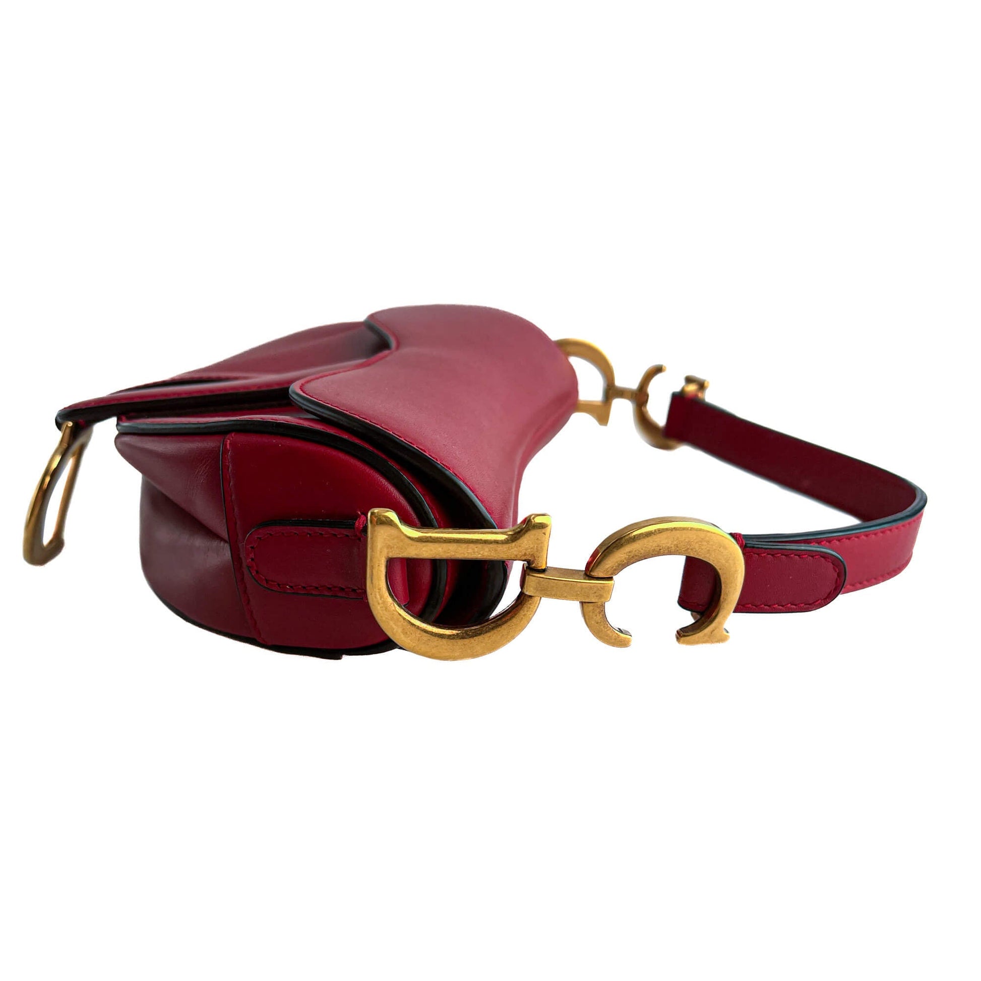 Second hand Dior Saddle Mini Ultrasmooth Calfskin Leather No Strap Handbag Cherry Red - Tabita Bags