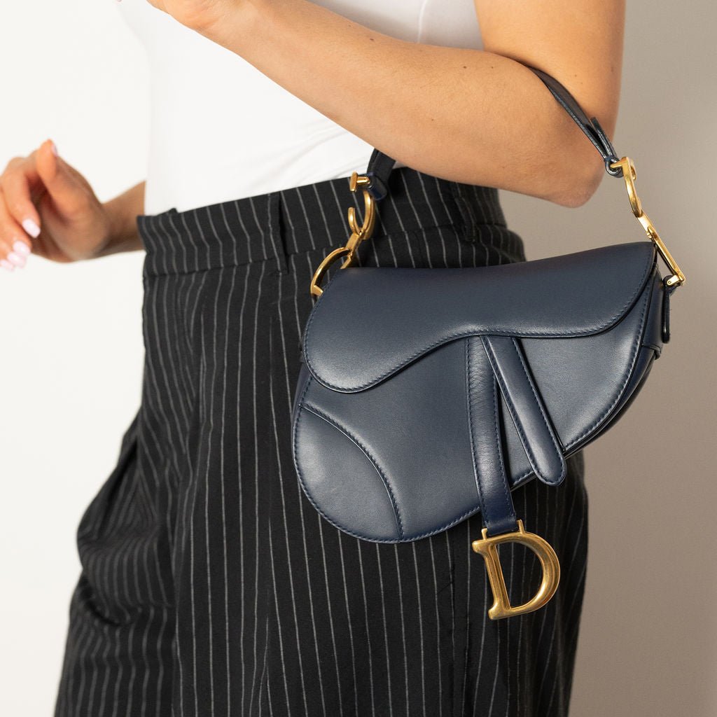 Second hand Dior Saddle Mini Ultrasmooth Calfskin Leather Saddle Handbag No Strap Navy - Tabita Bags