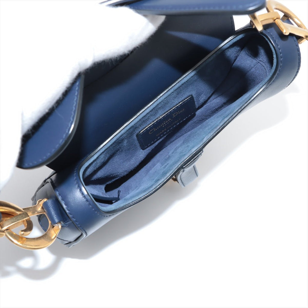 Second hand Dior Saddle Mini Ultrasmooth Calfskin Leather Saddle Handbag No Strap Navy - Tabita Bags