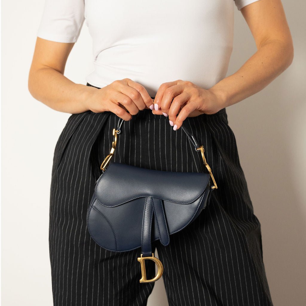 Second hand Dior Saddle Mini Ultrasmooth Calfskin Leather Saddle Handbag No Strap Navy - Tabita Bags