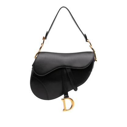 Second hand Dior Saddle Smooth Calfskin Leather 2-Ways Handbag Black - Tabita Bags