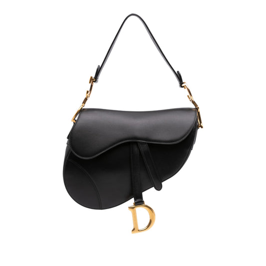 Second hand Dior Saddle Smooth Calfskin Leather 2-Ways Handbag Black - Tabita Bags