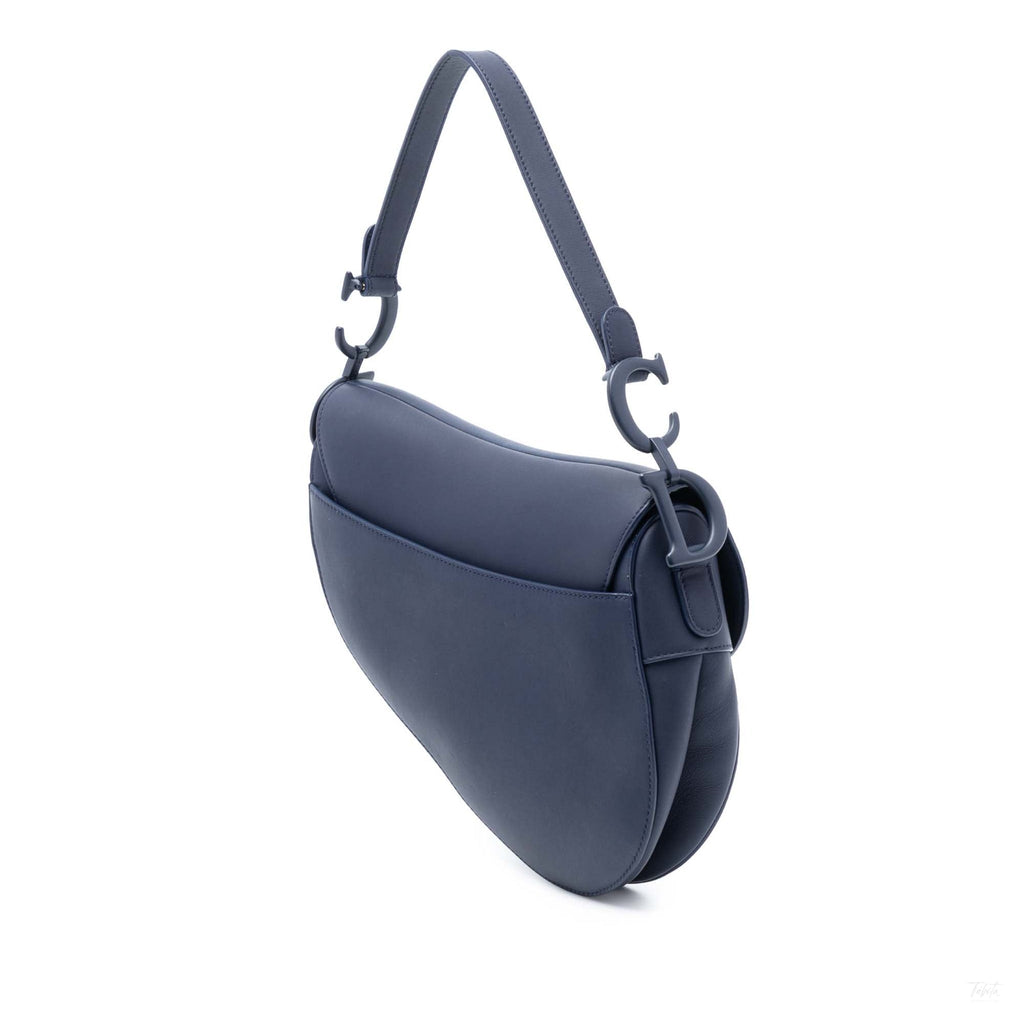 Second hand Dior Saddle Ultra Matte Calfskin Leather No Strap Handbag Blue - Tabita Bags