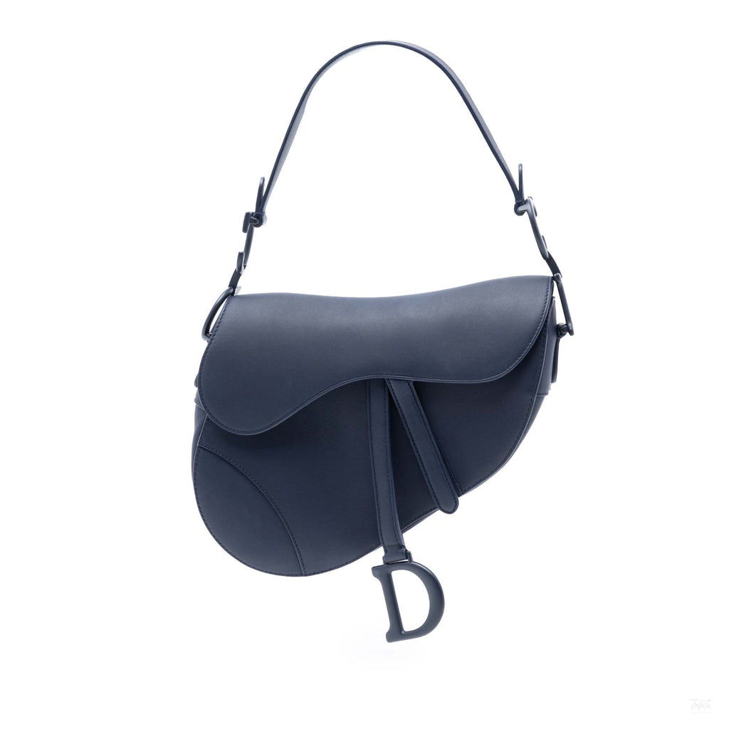 Second hand Dior Saddle Ultra Matte Calfskin Leather No Strap Handbag Blue - Tabita Bags