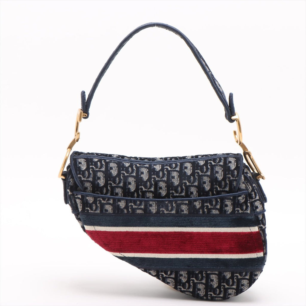 Second hand Dior Saddle Velour Oblique 2-Way Handbag Blue - Tabita Bags