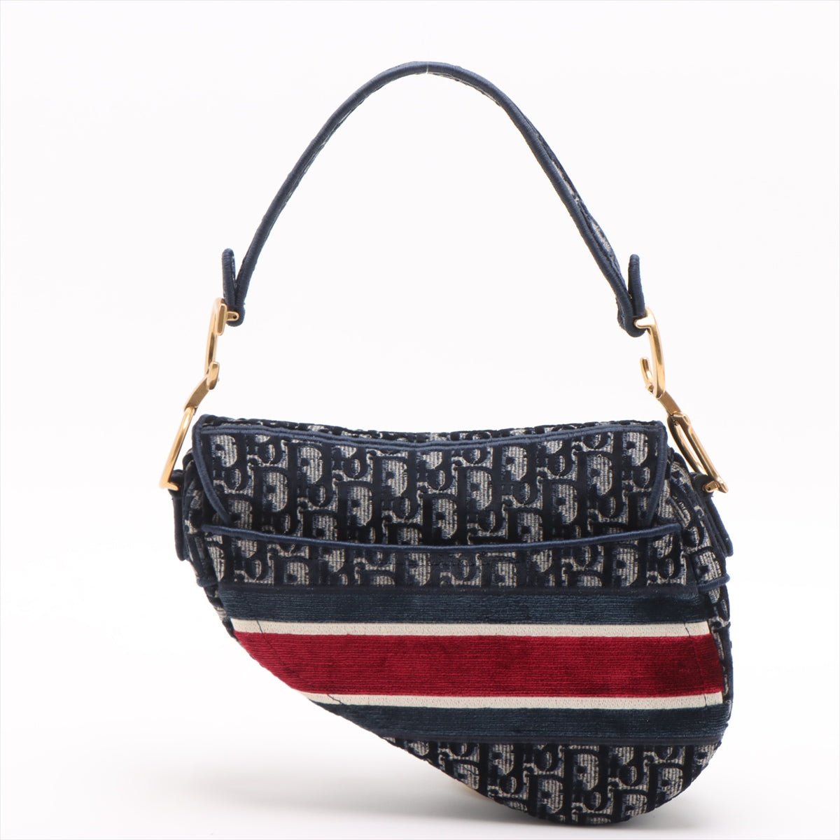 Second hand Dior Saddle Velour Oblique 2-Way Handbag Blue - Tabita Bags