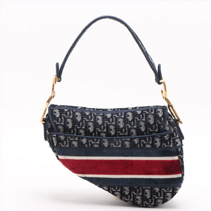Second hand Dior Saddle Velour Oblique 2-Way Handbag Blue - Tabita Bags
