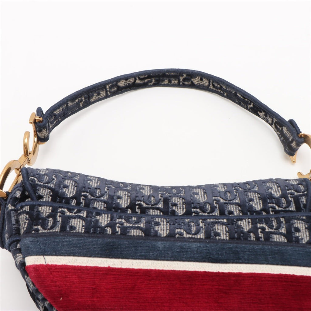 Second hand Dior Saddle Velour Oblique 2-Way Handbag Blue - Tabita Bags