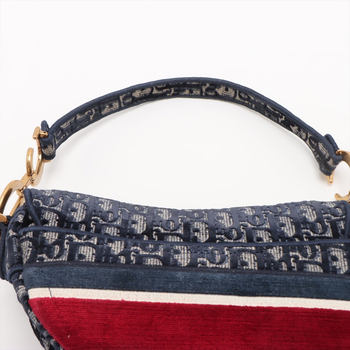 Second hand Dior Saddle Velour Oblique 2-Way Handbag Blue - Tabita Bags