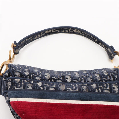 Second hand Dior Saddle Velour Oblique 2-Way Handbag Blue - Tabita Bags