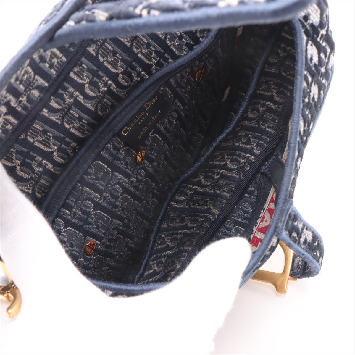 Second hand Dior Saddle Velour Oblique 2-Way Handbag Blue - Tabita Bags