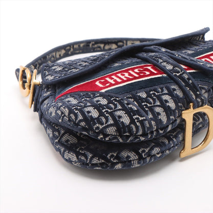 Second hand Dior Saddle Velour Oblique 2-Way Handbag Blue - Tabita Bags