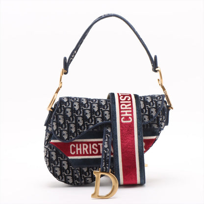 Second hand Dior Saddle Velour Oblique 2-Way Handbag Blue - Tabita Bags