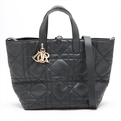 Second hand Dior Toujours Large Calfskin Leather Lucky Star Macrocannage 2-Way Handbag Black - Tabita Bags