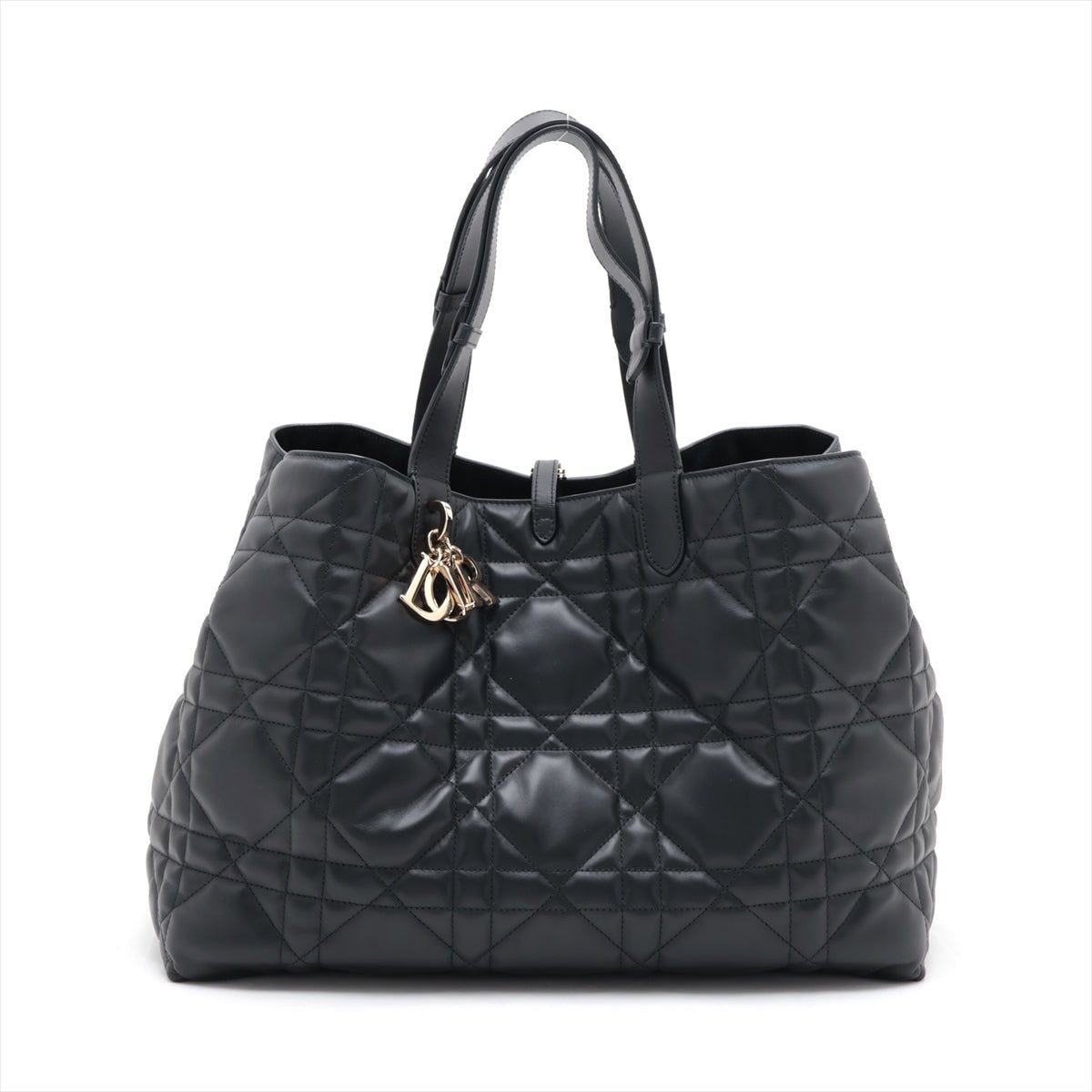 Second hand Dior Toujours Large Macrocannage Calfskin Leather 2 - Ways Tote Handbag pouch Black - Tabita Bags