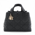 Second hand Dior Toujours Medium Calfskin Leather Macrocannage Pouch Tote Handbag Black - Tabita Bags