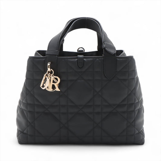Second hand Dior Toujours Medium Calfskin Leather Macrocannage Pouch Tote Handbag Black - Tabita Bags