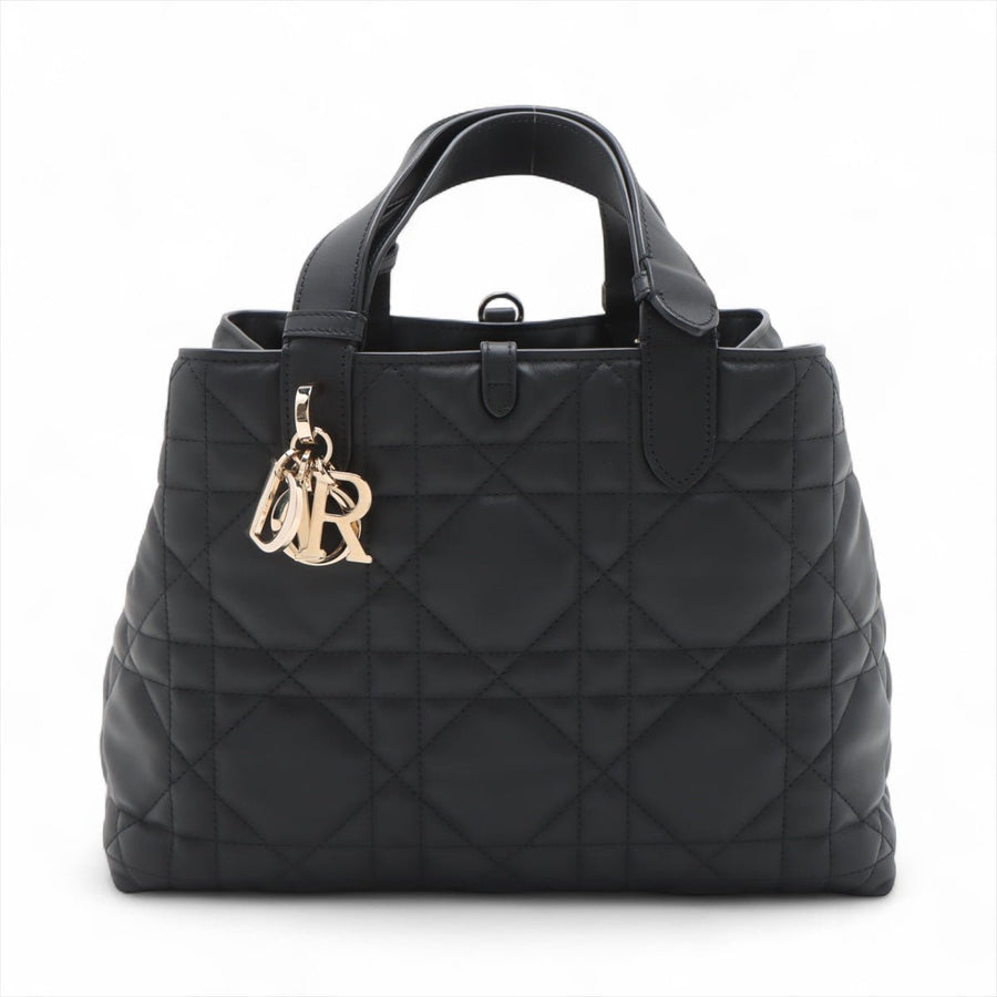 Second hand Dior Toujours Medium Calfskin Leather Macrocannage Pouch Tote Handbag Black - Tabita Bags