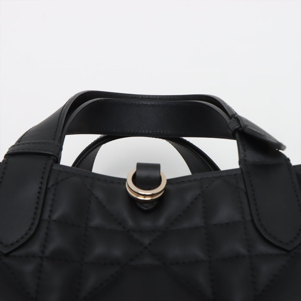 Second hand Dior Toujours Medium Calfskin Leather Macrocannage Pouch Tote Handbag Black - Tabita Bags
