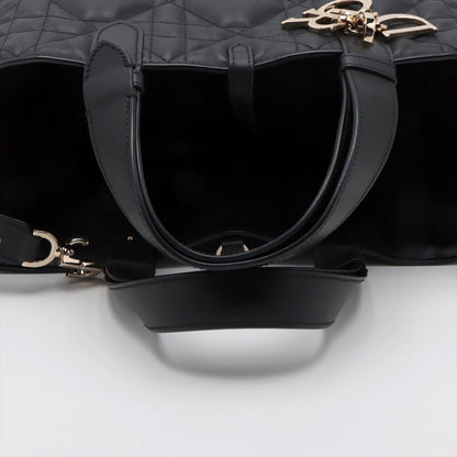 Second hand Dior Toujours Medium Calfskin Leather Macrocannage Pouch Tote Handbag Black - Tabita Bags