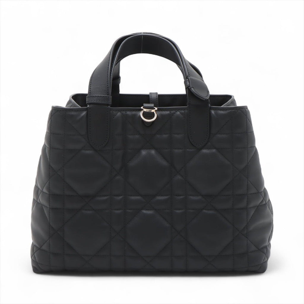 Second hand Dior Toujours Medium Calfskin Leather Macrocannage Pouch Tote Handbag Black - Tabita Bags