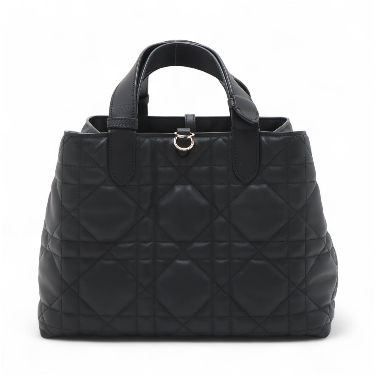 Second hand Dior Toujours Medium Calfskin Leather Macrocannage Pouch Tote Handbag Black - Tabita Bags