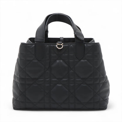 Second hand Dior Toujours Medium Calfskin Leather Macrocannage Pouch Tote Handbag Black - Tabita Bags
