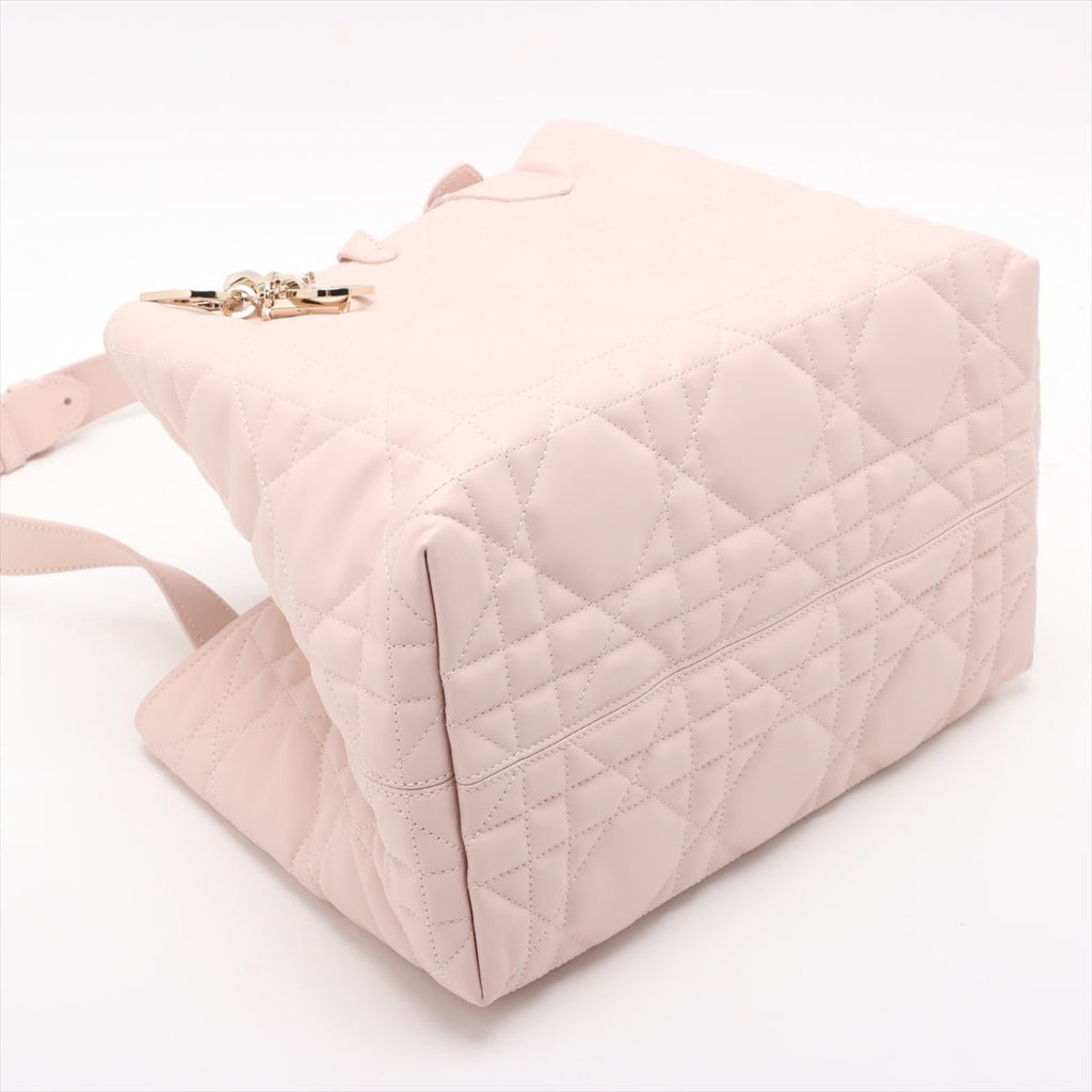 Second hand Dior Toujours Medium Calfskin Leather Macrocannage pouch Tote Handbag Pink - Tabita Bags