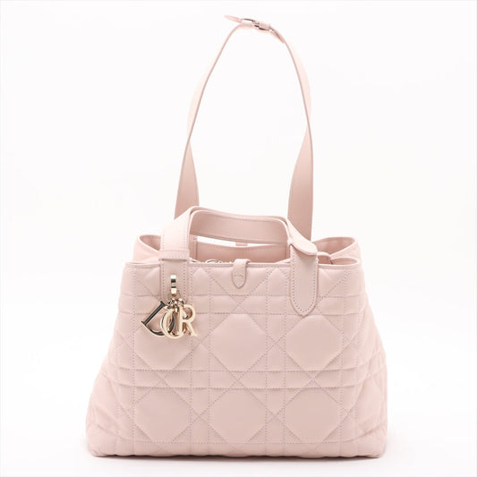 Second hand Dior Toujours Medium Calfskin Leather Macrocannage pouch Tote Handbag Pink - Tabita Bags